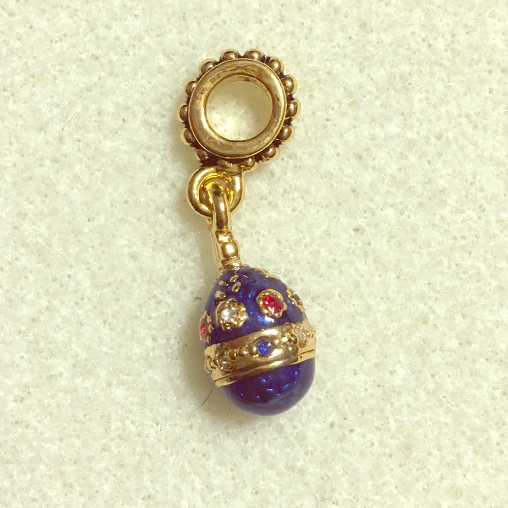 Artisan "Faberge" blue Easter egg dangle bead